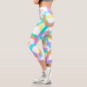 Focused Yellow Blue Red Abstract Art Pastel  Capri Leggings