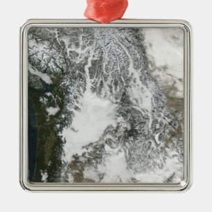 Fog and snow in the Pacific Northwest (true col Metal Ornament