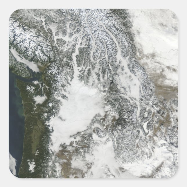 Fog and snow in the Pacific Northwest (true col Square Sticker (Front)