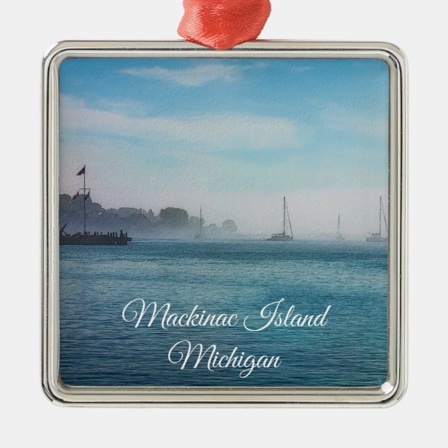 Fog At Mackinac Harbor Metal Ornament (Front)
