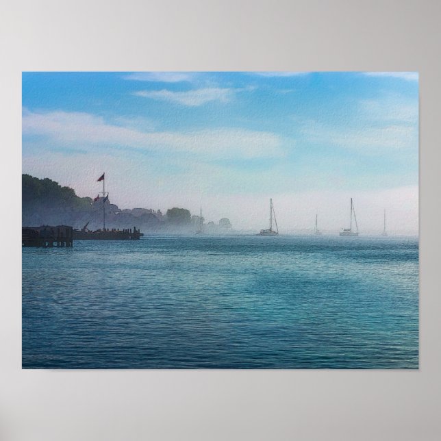 Fog At Mackinac Harbor Poster (Front)