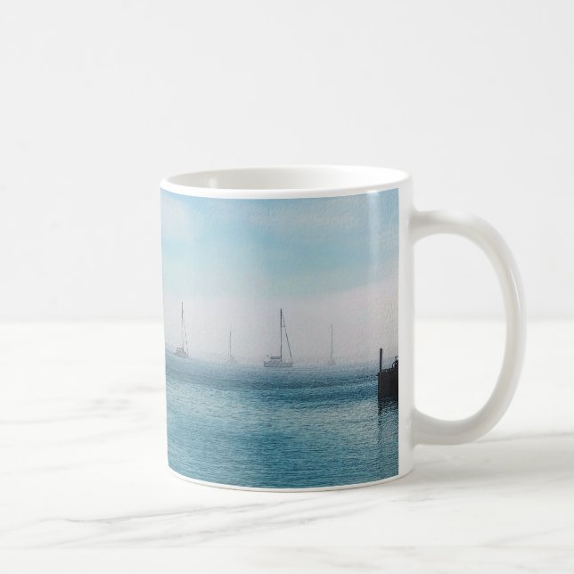 Fog At Mackinac Harbour Coffee Mug (Right)