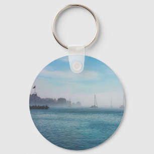 Fog At Mackinac Harbour Key Ring