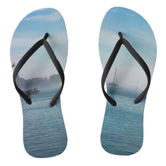 Fog At Mackinac Harbour Thongs (Footbed)