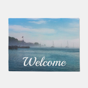 Fog At Mackinac Harbour Welcome Doormat