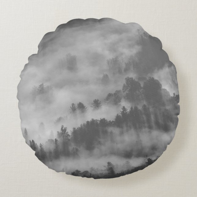 FOG DEVOURING A FOREST ROUND CUSHION (Front)