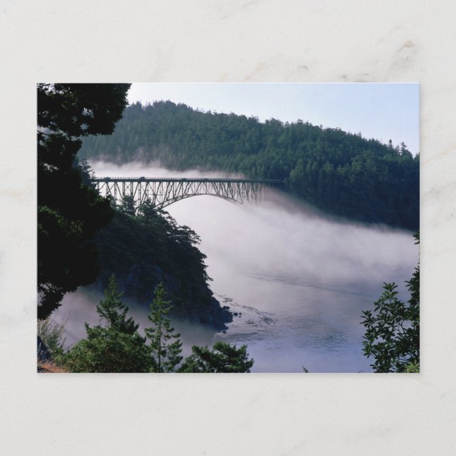Fog drifts under the Deception Pass bridge at Postcard (Front)