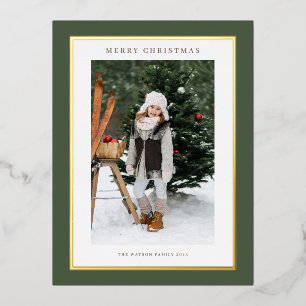 Fog Green Modern Gold Foil Frame Photo Christmas Holiday Postcard