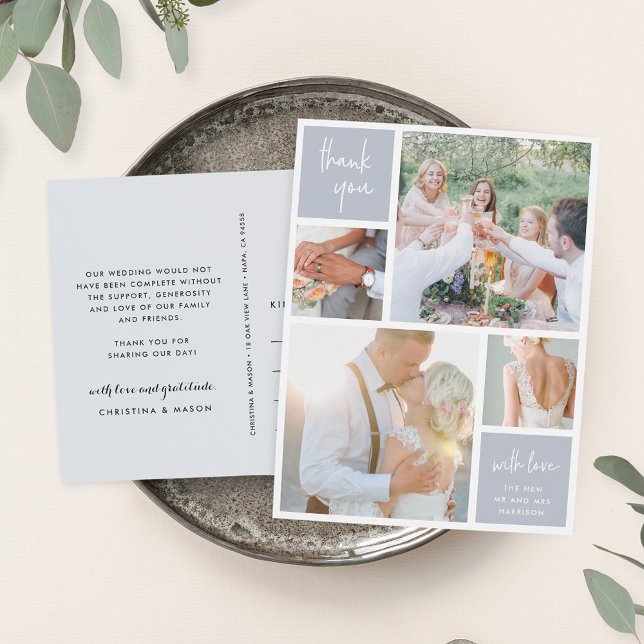 Fog Grey Collage | Wedding Photo Thank You Postcard (Creator Uploaded)
