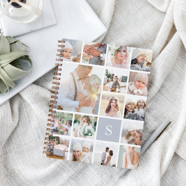 Fog Grey Monogram Photo Collage Notebook (Creator Uploaded)