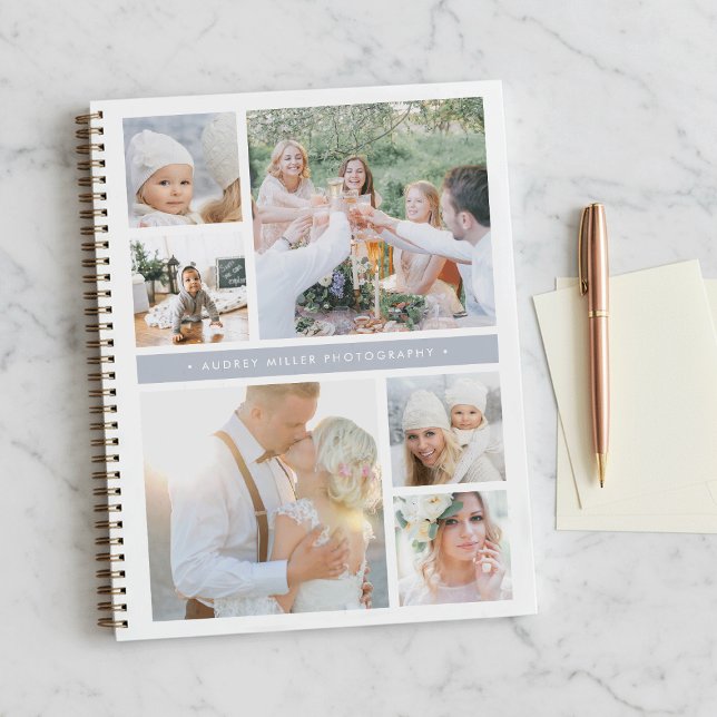 Fog Grey Stripe Personalised Photo Collage Notebook (Creator Uploaded)