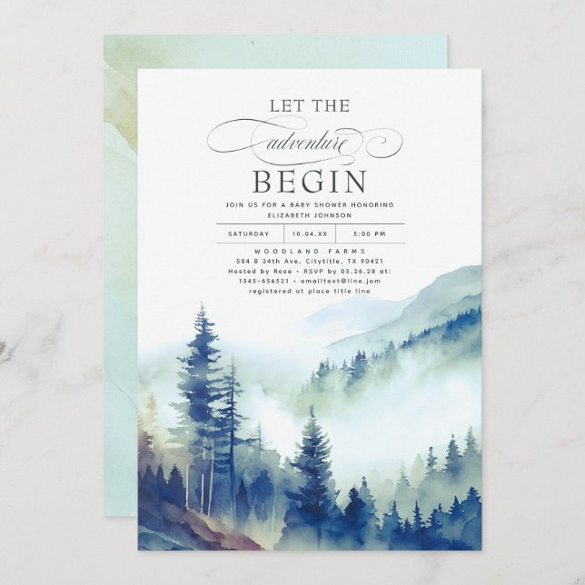 Fog Mountains Let The Adventure Begin Baby Shower Invitation (Front/Back)