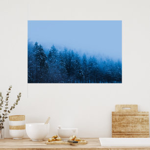 Fog over snow covered forest at lake Bohinj, Slo Poster