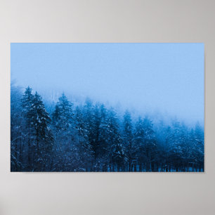 Fog over snow covered forest at lake Bohinj, Slo Poster