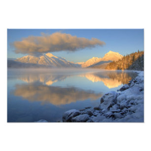 Fog rises from Lake McDonald on a very cold Photo Print
