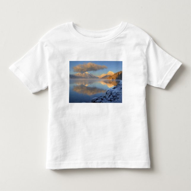 Fog rises from Lake McDonald on a very cold Toddler T-Shirt (Front)