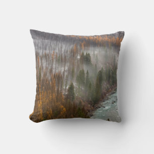 Fog Rolls In On Autumn Larch Trees Cushion