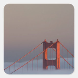 Fog rolls through the San Francisco bay covering Square Sticker