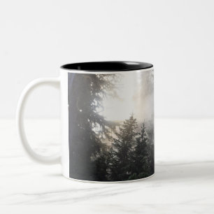 Fog & Sun Beams in a Washington Forest Two-Tone Coffee Mug