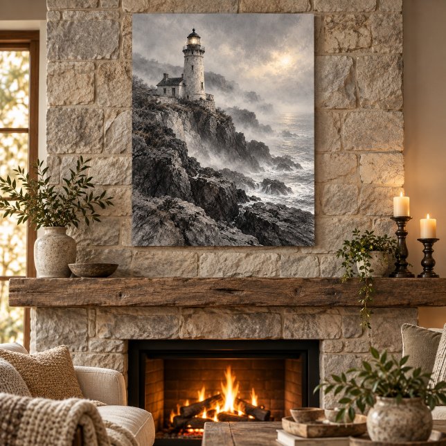 Fogbound Lighthouse Art Print (Unframed paper art print. All texture effects are printed. Room styling props are not included.)