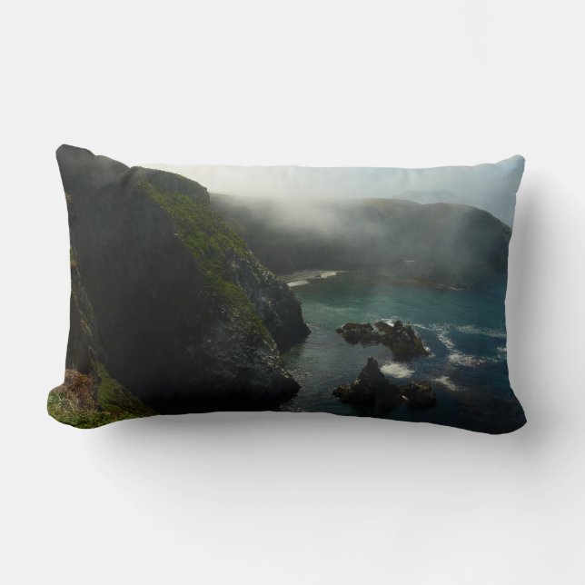 Foggy Anacapa Island at Channel Islands Lumbar Cushion (Front)