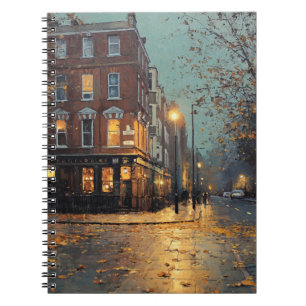 Foggy Autumn Corner Pub Street Notebook