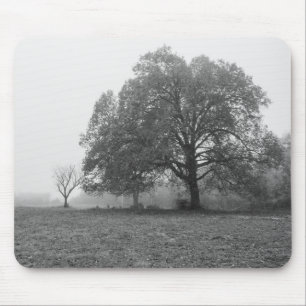 Foggy Autumn Morning Grayscale Mouse Pad