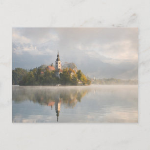 Foggy Bled Lake sunrise postcard