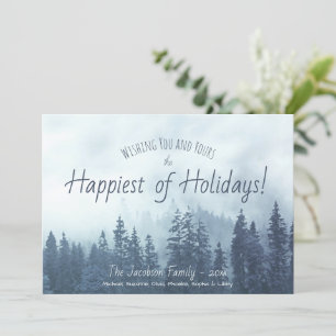 Foggy Blue Pines Rustic Mountain Watercolor Holiday Card