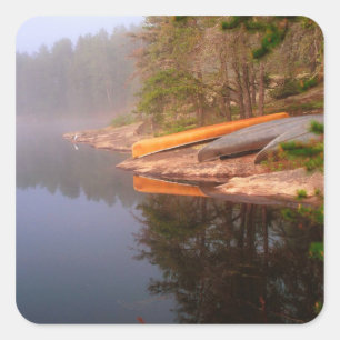 Foggy Canoe Campsite, Lake Kawnipi, Square Sticker