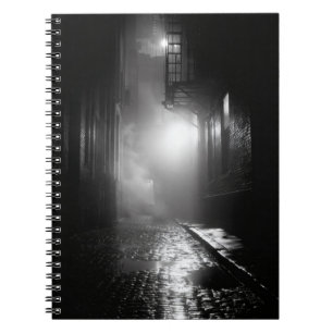 Foggy Cobblestone Black White Alley Notebook