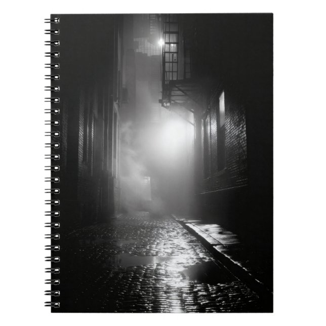 Foggy Cobblestone Black White Alley Notebook (Front)