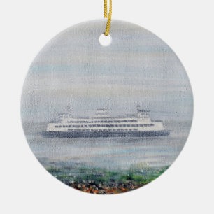 Foggy Ferry Painting Ceramic Ornament