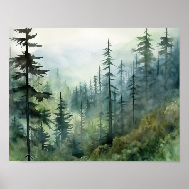 Foggy Forest Landscape Art Print Poster (Front)