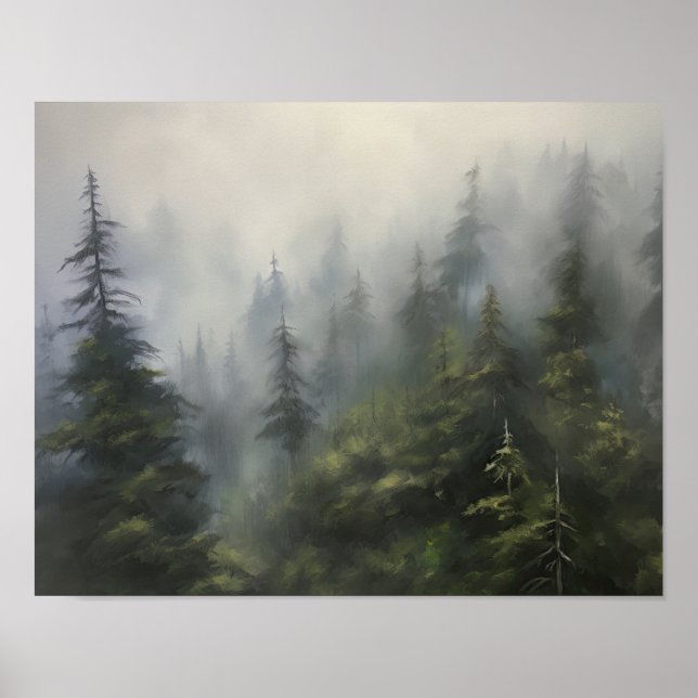 Foggy Forest Landscape Art Print Poster (Front)