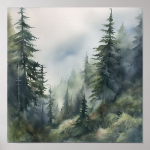 Foggy Forest Landscape Art Print Poster