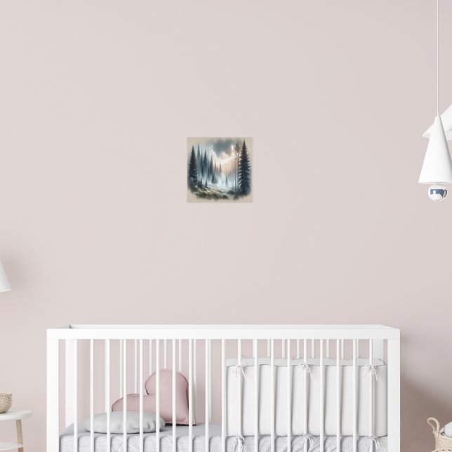 Foggy Forest Trees Landscape Painting Poster (Nursery 2)