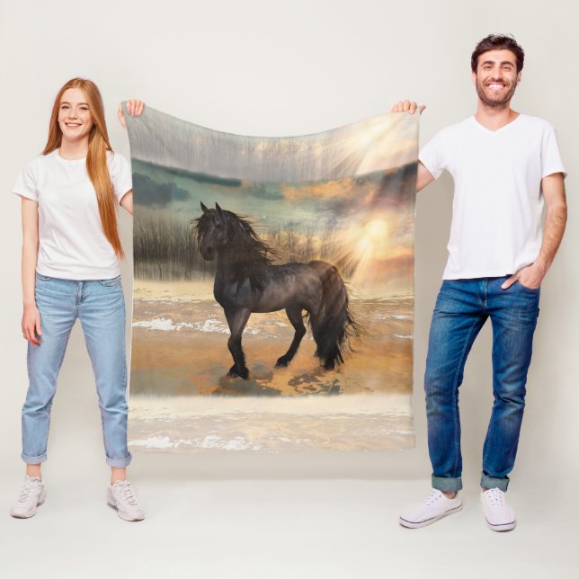 Foggy Friesian Morning Fleece Blanket (In Situ)