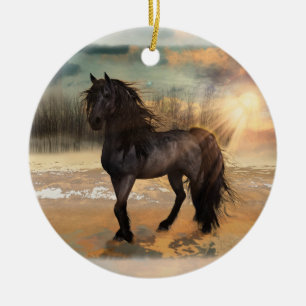 Foggy Friesian Morning Horse customisable Ceramic Ornament