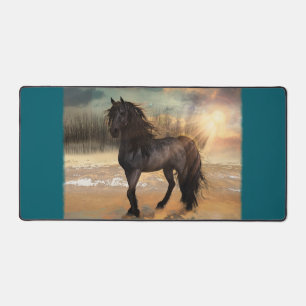 Foggy Friesian Morning, Horse Desk Mat