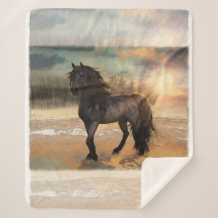 Foggy Friesian Morning Sherpa Blanket