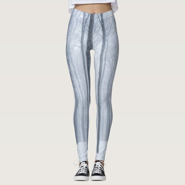 Foggy frozen winter forest leggings (Front)