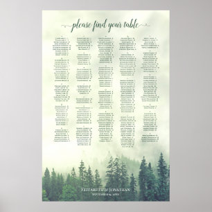 Foggy Green Pine Forest Alphabetical Seating Chart