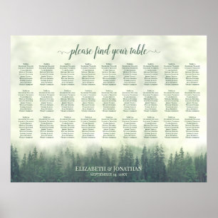 Foggy Green Pines 27 Table Wedding Seating Chart