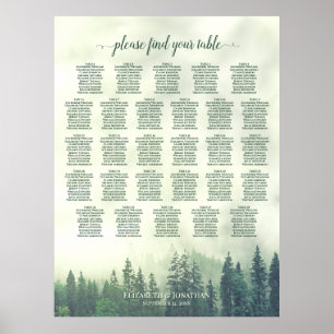 Foggy Green Pines 28 Table Wedding Seating Chart