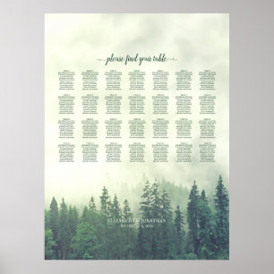 Foggy Green Pines 28 Table Wedding Seating Chart