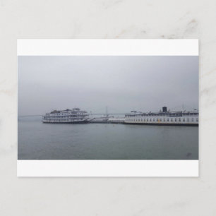 Foggy Harbour Ferry Boats Waterfront Postcard