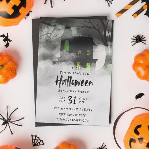 Foggy Mansion Halloween Birthday Party Invitation