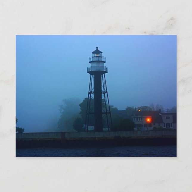 Foggy Mid Pier Lighthouse Postcard (Front)