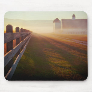Foggy Morning Farm   Fence at Sunrise Mouse Pad